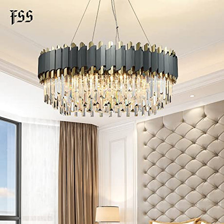 Pendant Light , Pendant Ceiling Light Modern Crystal Chrome Rectangle Round