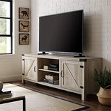 70" Farmhouse Barn Door Rustic Wood TV Stand Console with Storage in Rustic White