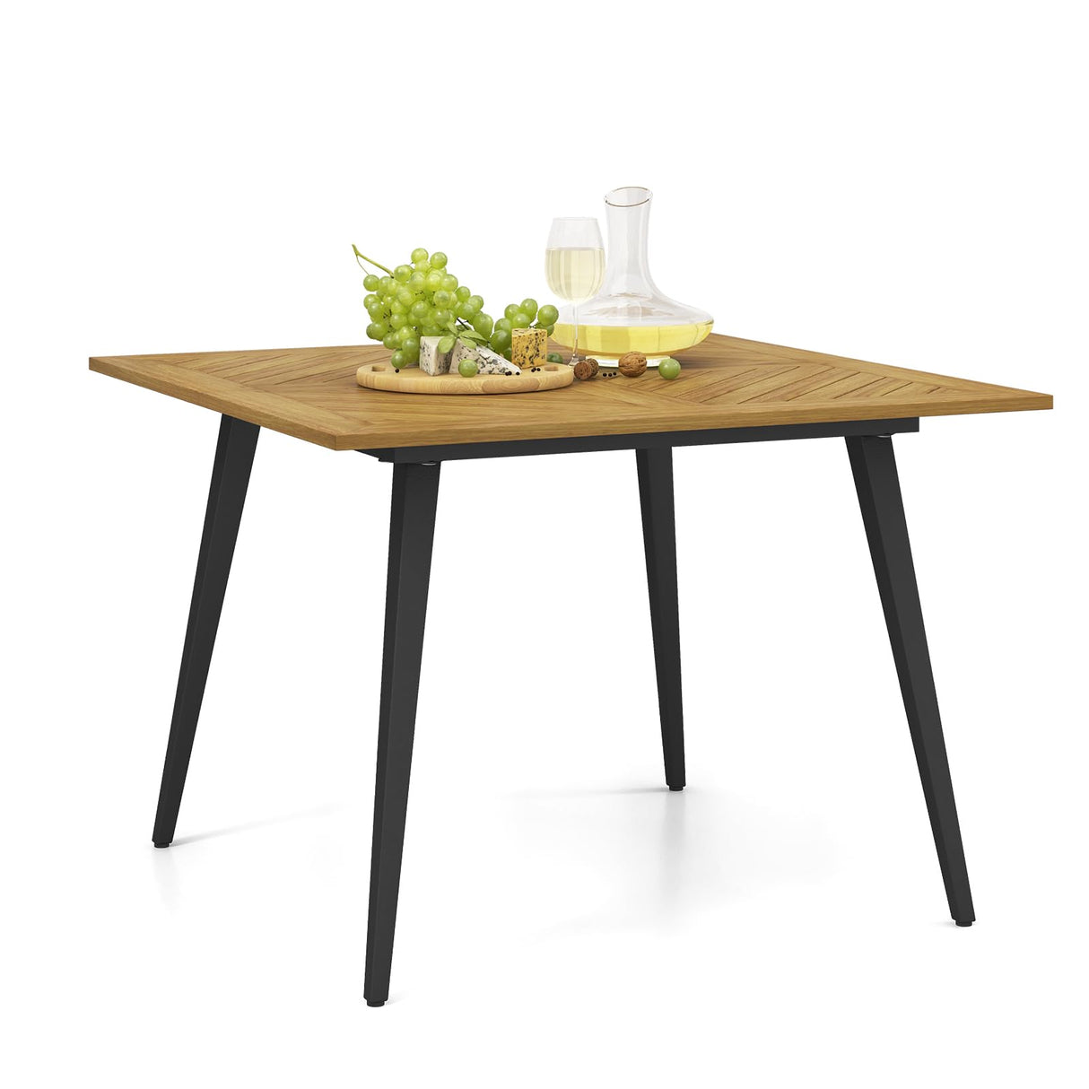 4-Person Outdoor Dining Table, 42.5” Acacia Wood Patio Table with 1.9” Umbrella Hole