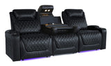 Home Theater Seating | Premium Top Grain Italian Nappa 11000 Leather, Power Recliner, Power Headrest, Power Lumbar Support, Extra Space, with Center Console (Row of 3, Black)