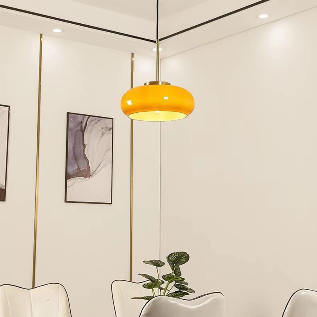 Adjustable Orange Glass Pendant Light for Kitchen Island