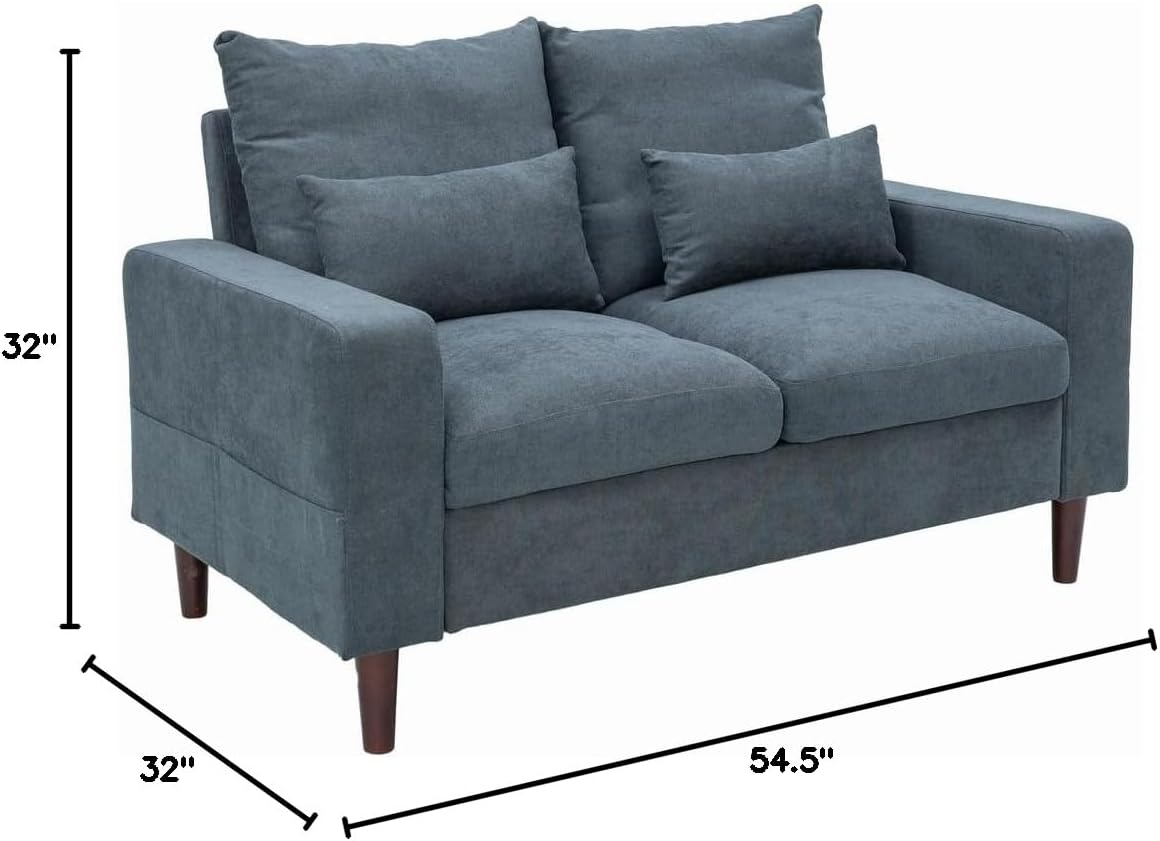 54.5" Small Loveseat Couch Sofa, Fabric Upholstered 2-Seat Sofa, Love Seat Furniture with Wood Leg for Small Space, Living Room, Apartment (Gray Linen, Track Arm-2 Seater)