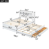Size Daybed with Storage Headboard, Trundle and 2 Drawers, Built-in USB Plugs, Full Bed