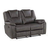 Katrine Charcoal PU Manual Love Seats, Two Built-in Recliners