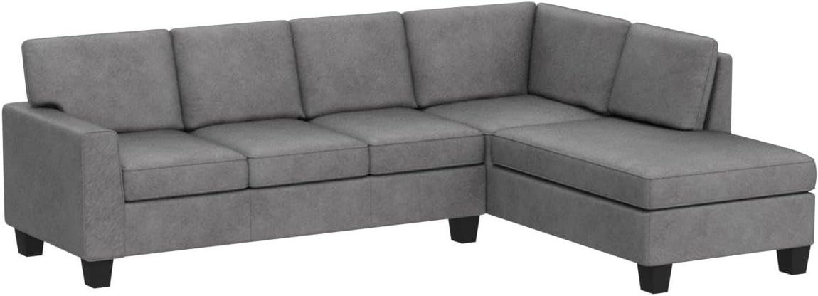 Sectional Sofa with 4 Cushions, Modern Tufted Micro Cloth L-Shaped Sofa Couch, with Memory Foam, 5 Seat Modular sectional Sofa with Reversible Chaise - Light Grey - Oliver & Smith