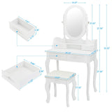 Jewelry Cabinet Vanity Table Set Wooden Makeup Table Oval Mirror, Bedroom Makeup