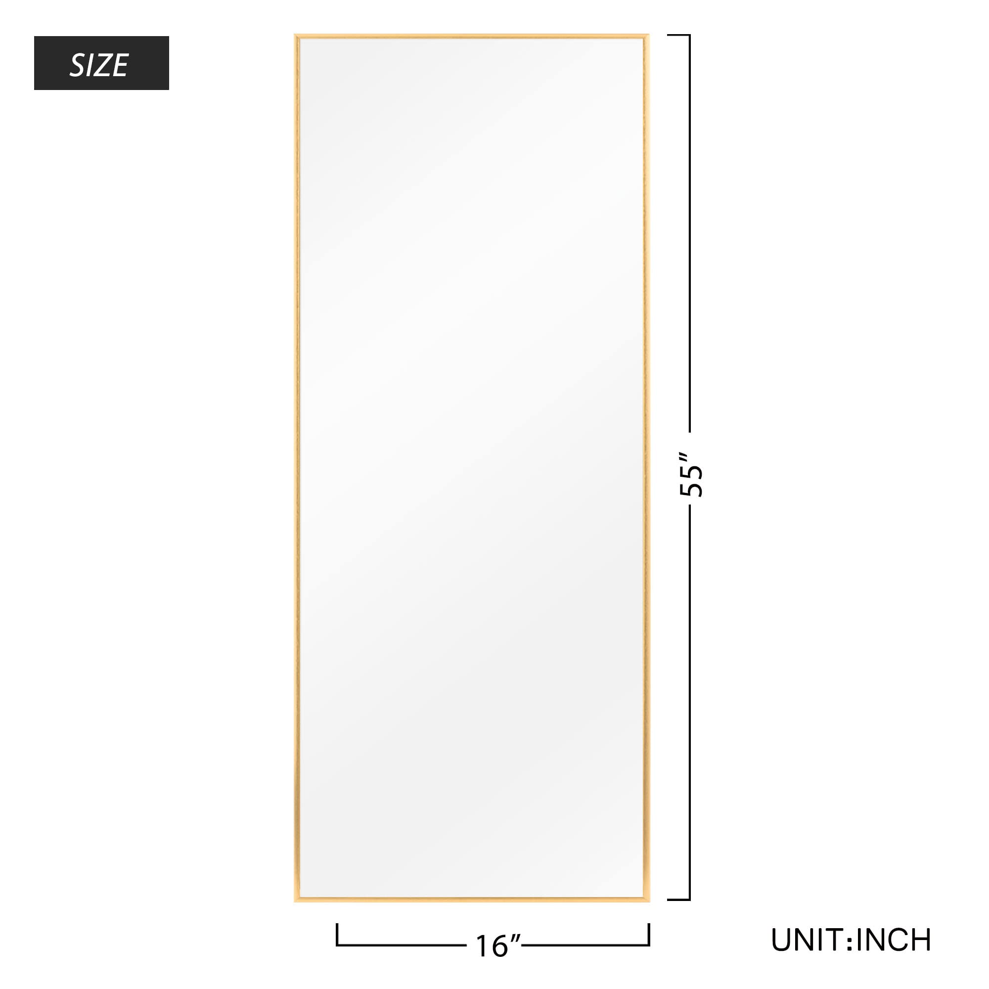 Full Length Mirror with Gold Aluminum Frame - 59" x 16" Wall Mounted or Standing