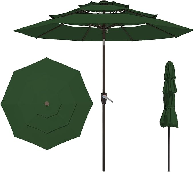 9FT 3 Tiers Patio Umbrella with Push Button Tilt/Crank