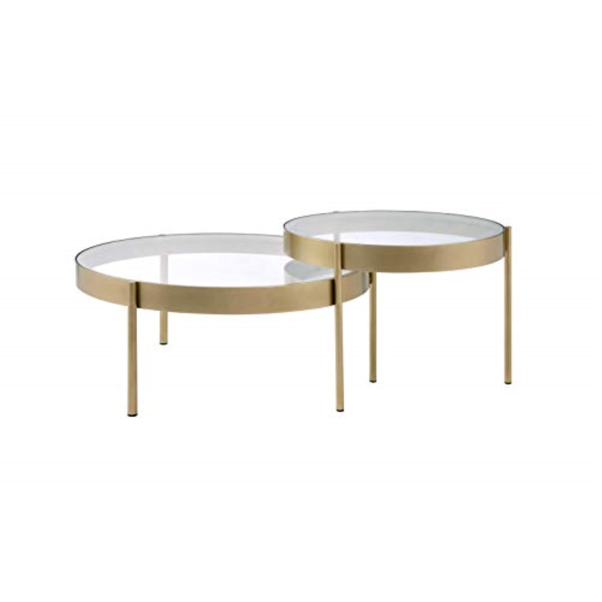 Andover Gold Metal Frame Oval Nesting Tables with Clear Glass Top