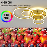 Modern LED Ceiling Light Gold Dimmable 5 Rings Flush Mount Ceiling Light Fixtures