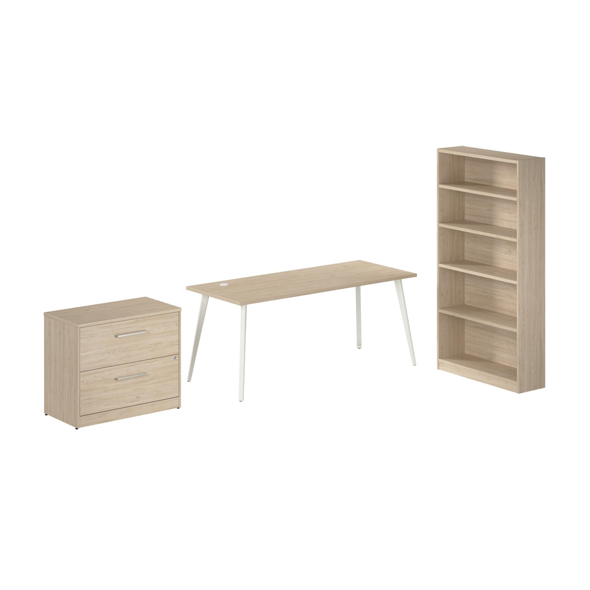 L Shaped Computer Desk 72 inch with 2 Drawer Lateral File Cabinet and 5 Shelf Bookcase