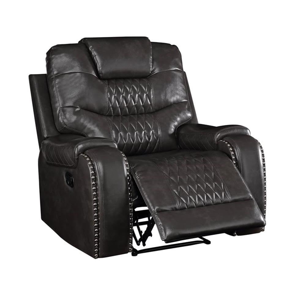 Leather Tufted Motion Recliner in Magnetite Black