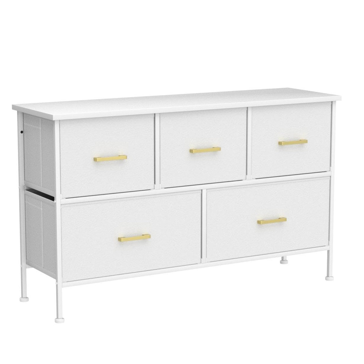 5 Drawers Dresser for Bedroom, White Dresser with Fabric Drawers, Chest of Drawers