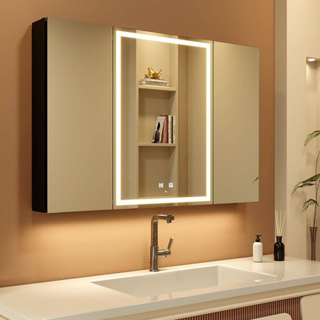 40 x 28 Inch LED Lighted Bathroom Medicine Cabinet with Sockets & USBs, Defogger