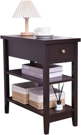 End Table with Drawer and Double Shelves, Side Table Sofa Table Nightstand