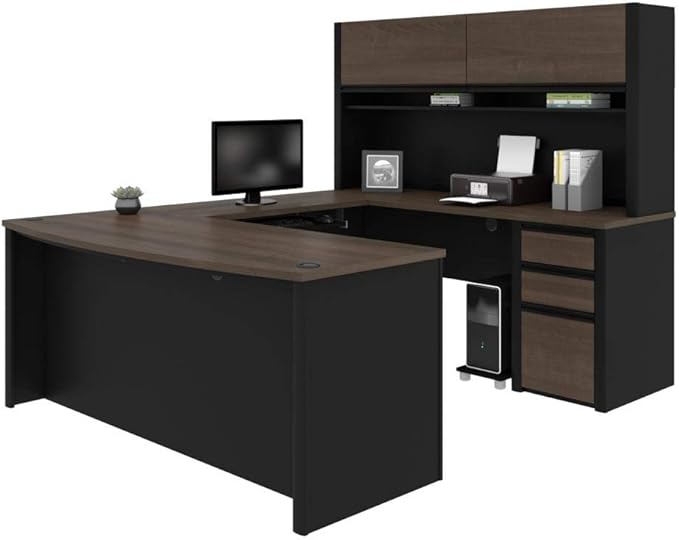 Connexion U-Shaped Workstation with Three Drawers, 72W, Slate/Sandstone