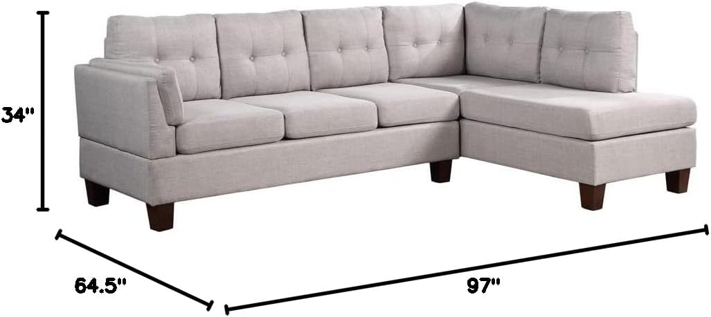 Linen Modern Sectional Sofa with Right Facing Chaise
