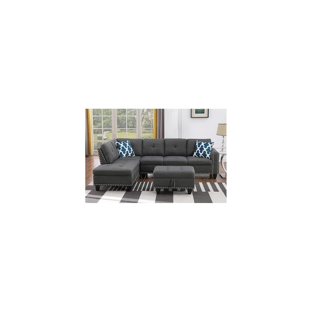 Sophisticated Simplicity Sectional Sofa with Ottoman, Living Room Set