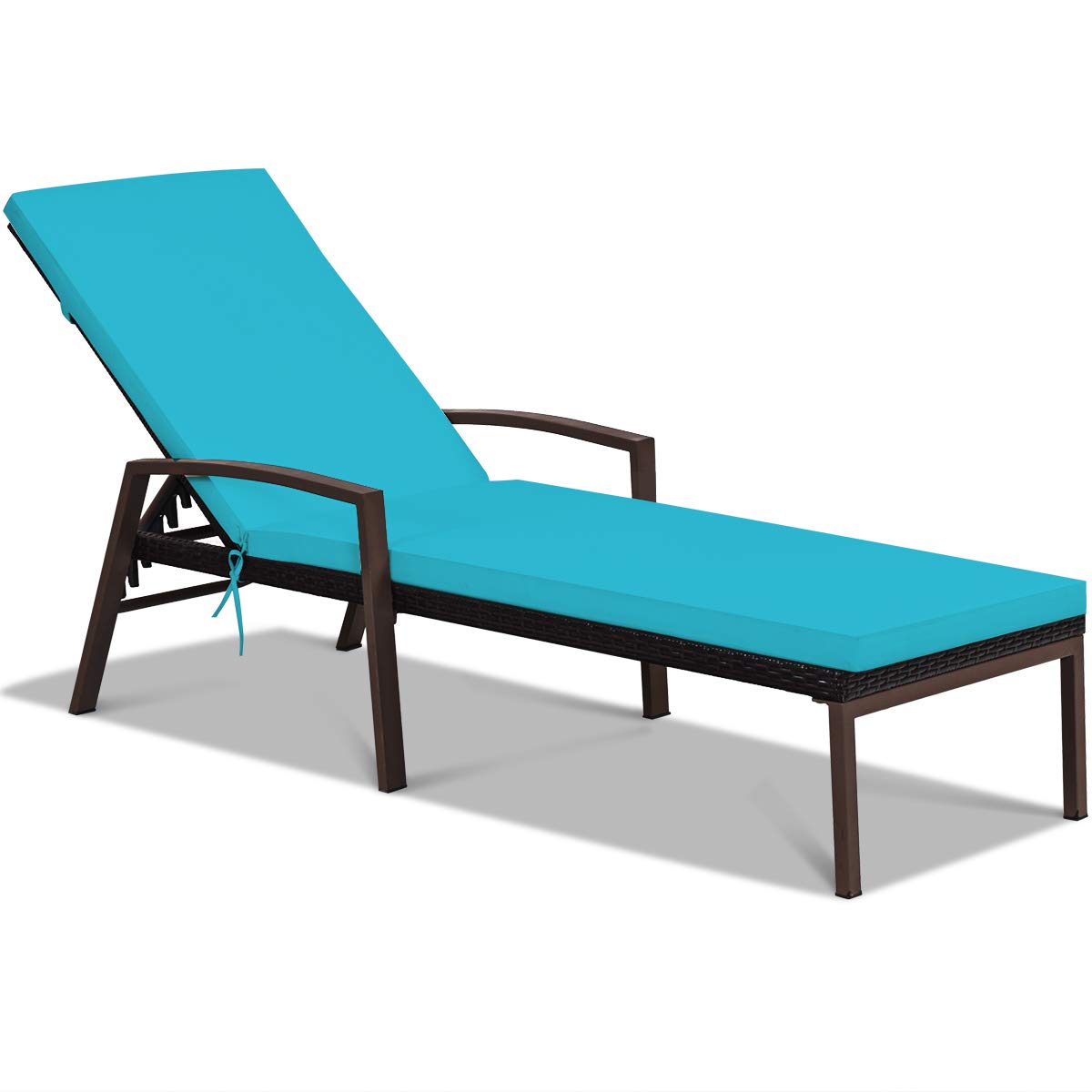 Patio Rattan Lounge Chair, Outdoor Reclining Chaise with Cushion and Armrest