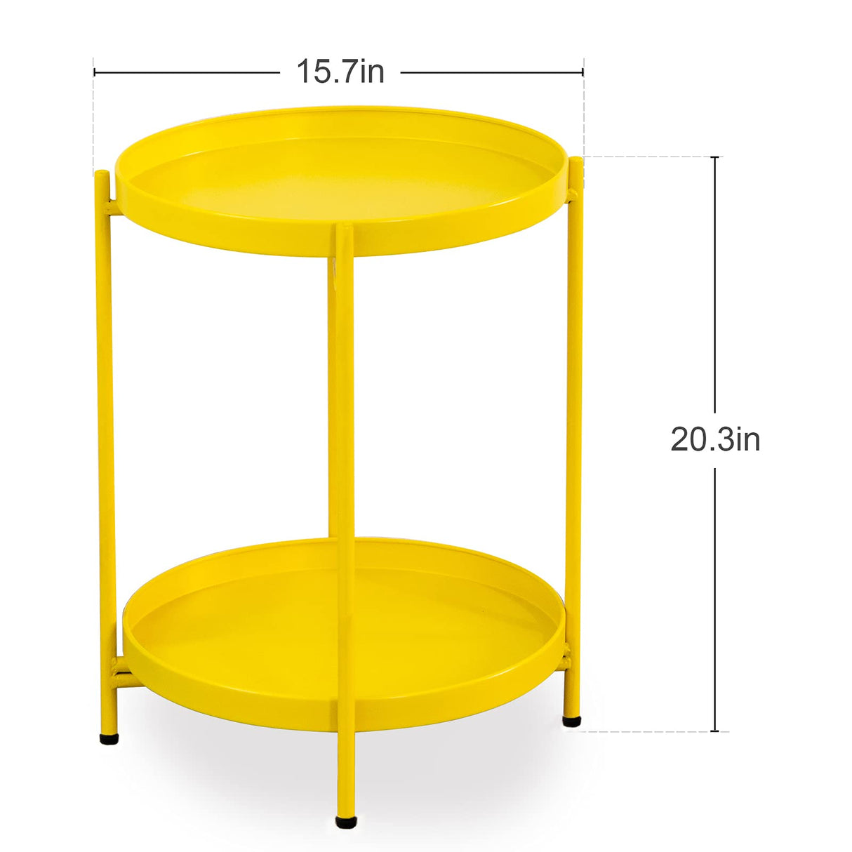 End Table 2-Tier Metal Round Side Table with Removable Tray for Living Room (Yellow)