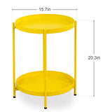 End Table 2-Tier Metal Round Side Table with Removable Tray for Living Room (Yellow)