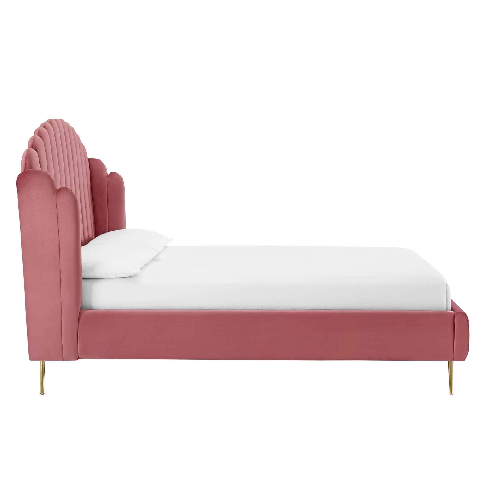 Lana Queen Wingback Platform Bed - Dusty Rose Velvet