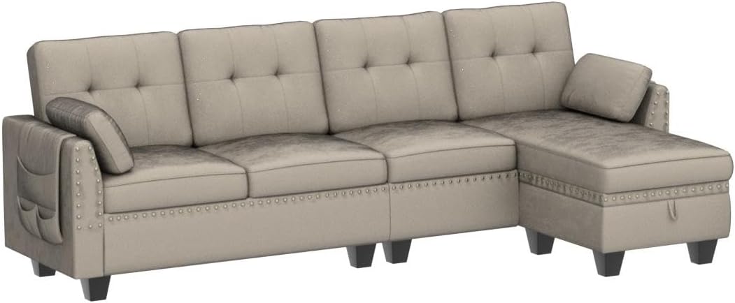 Velvet Convertible Sectional Sofa L Shaped Couch with Storage Ottoman Reversible