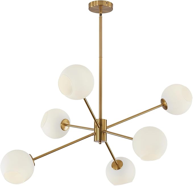 White Milk Glass Hanging Chandelier 10 Lights Mid Century Modern Globe Sputnik