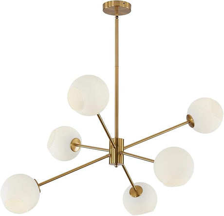 White Milk Glass Hanging Chandelier 10 Lights Mid Century Modern Globe Sputnik