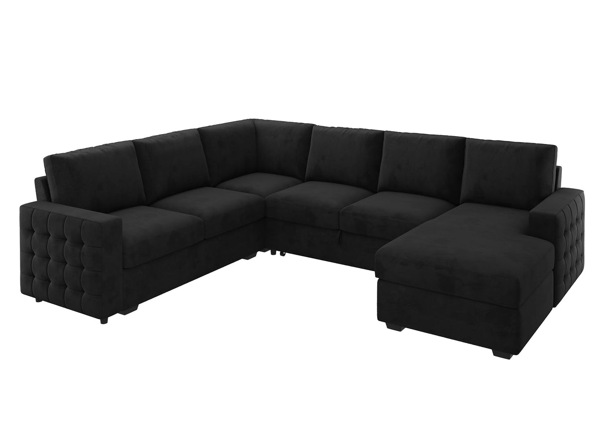 Sectional Sleeper Sofa Pull Out Bed with Storage Chaise, Velvet Sleeper Sectional Couch Pull-Out Bed U