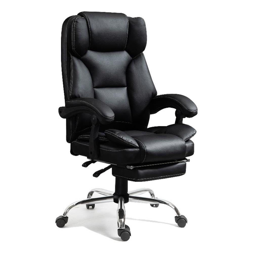 Adjustable Executive Chair, Reclining Office Chair with Footrest, APU Leather, Black