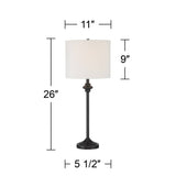 360 Lighting Lynn 26" Tall Skinny Buffet Modern Table Lamps Set of 2 Black Metal Fabric White Shade Living Room Bedroom Bedside Nightstand House Office Home Reading Kitchen Entryway Console Family