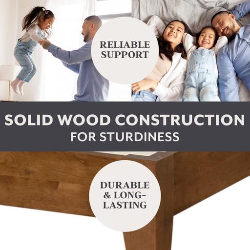 Solid Wood Queen Bed Frame with Headboard - Beige Walnut