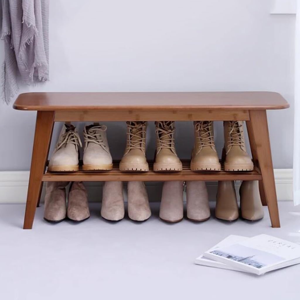 Heavy Duty Solid Wood Shoe Rack, Multifunctional Sittable Storage Shoe Stool