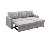 FANYE Linen Upholstery Tufted Sofa&Couch,L-Shaped Corner Reversible Sleeper Sectional Sofa Couch Sofabed w/Storage Chaise,Cupholders, USB Charging Port and Pockets for Living Room Furniture Set