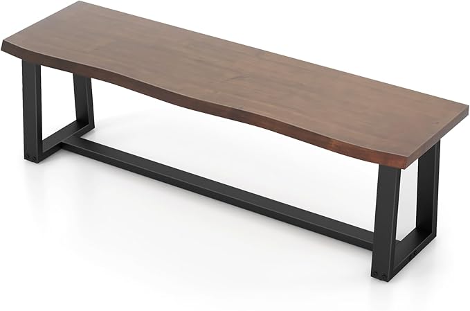 56.5" L Wood Dining Bench, Industrial Table Bench w Metal Frame, Adjustable Footpads