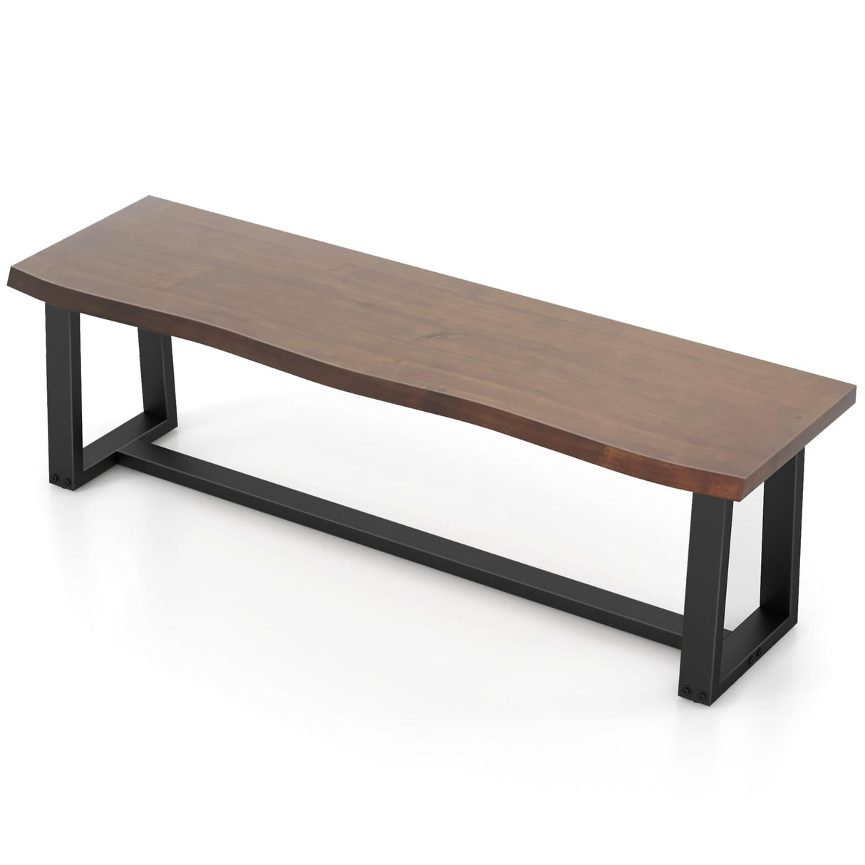 56.5" L Wood Dining Bench, Industrial Table Bench w Metal Frame, Adjustable Footpads