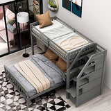 Twin Over Full Loft Beds, Bunk Beds Twin Over Full with Stairway and Storage, Full-Length