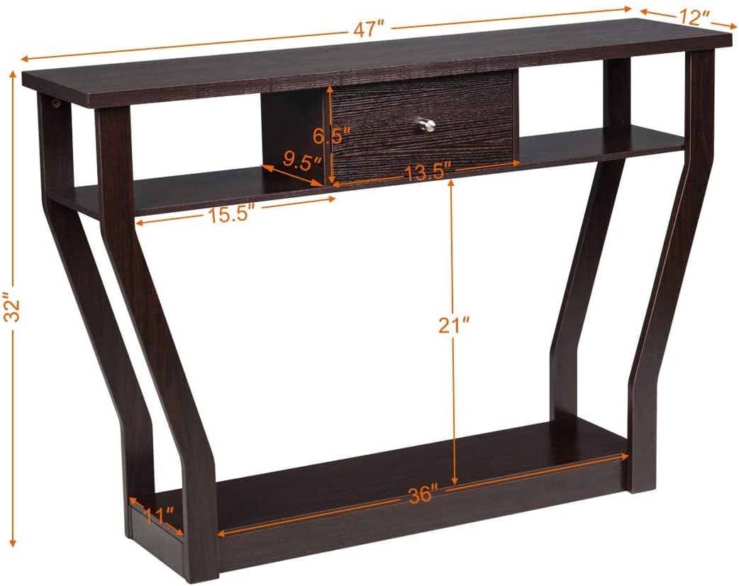 47" Wooden Entryway, Accent Cosole Tables Table with Drawer and Shelf