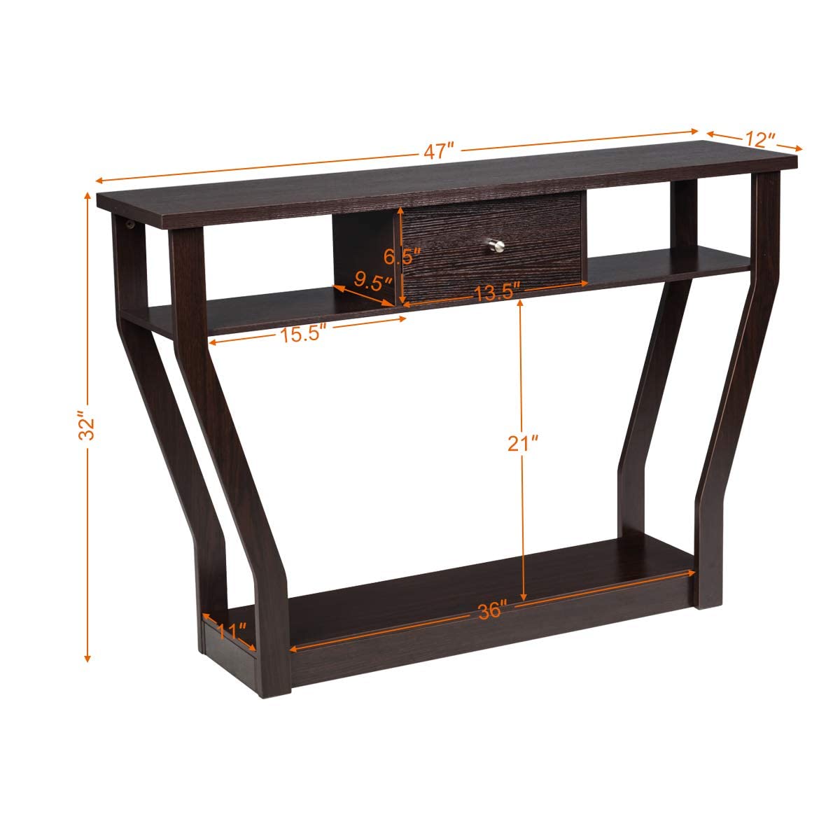 47" Wooden Entryway, Accent Cosole Tables Table with Drawer and Shelf