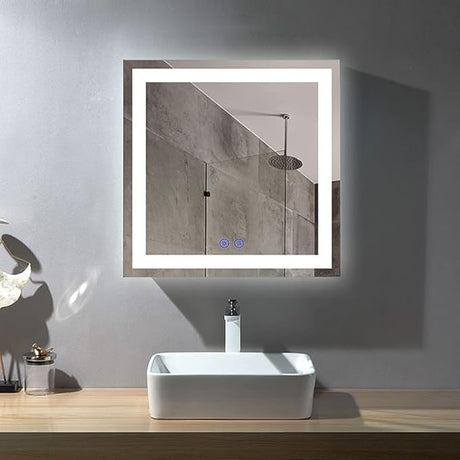 55 x 36 Inch LED Bathroom Backlit Mirror, Dimmable Lighted Bathroom Vanity Mirror