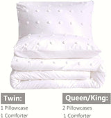 Tufted White Full Comforter Set (80x90 inches), 3 Pieces- Soft Cotton Jacquard