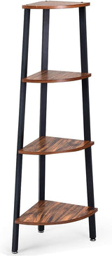 Giantex 4-Tier Corner Shelf Industrial Multipurpose Bookcase, Home or Office Storage Rack, Wood Plant Stand with Metal Frame (Rustic Brown)