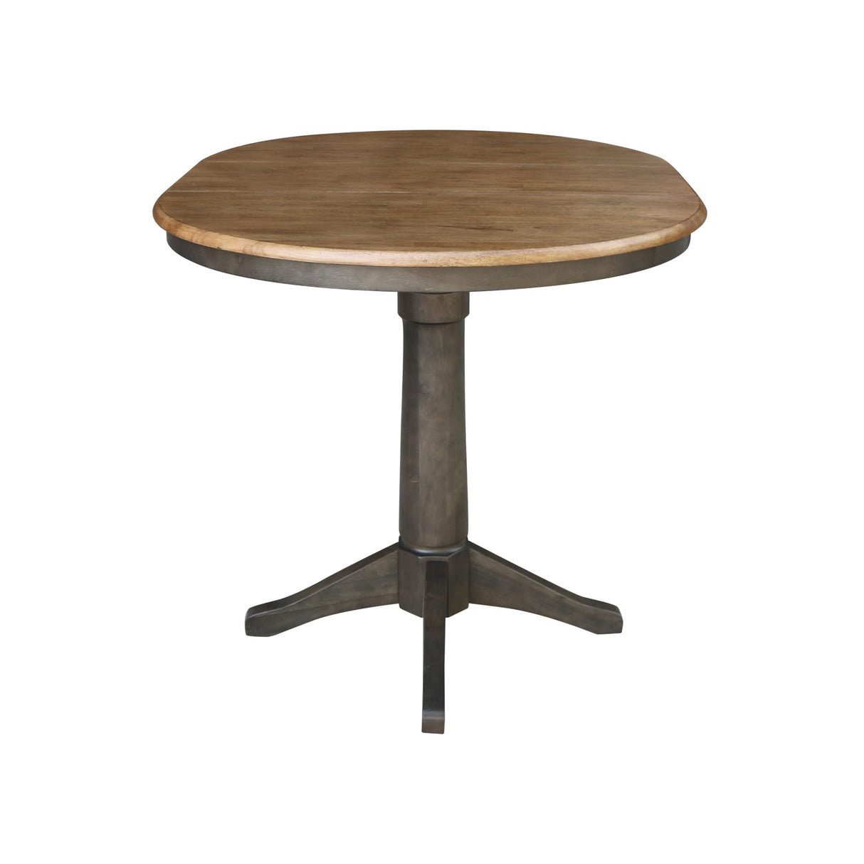 IC International Concepts 36" Round Top Pedestal 12" Leaf-36.1" H-Counter Height Dining table, Hickory/Washed coal