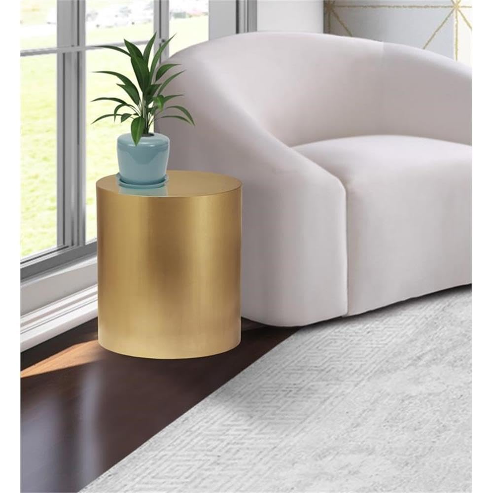 296-ET Cylinder Collection Modern | Contemporary Round End Table with Durable Metal Base, Brushed Gold, 20" W x 20" D x 22" H