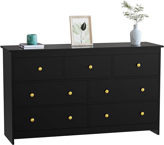 White Dresser for Bedroom, 7 Drawer Dresser with Wide Drawer and Metal Handles