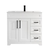 36” Luxurious Bathroom Vanity with Ceramic Sink Combo, White Bathroom Cabinet