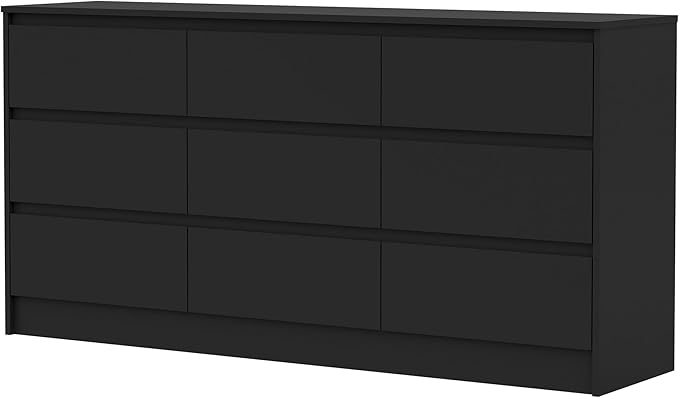 Modern 9 Drawer Wood Dresser for Bedroom, Large Floor Storage Drawer Cabinet Lateral Chest of Drawers