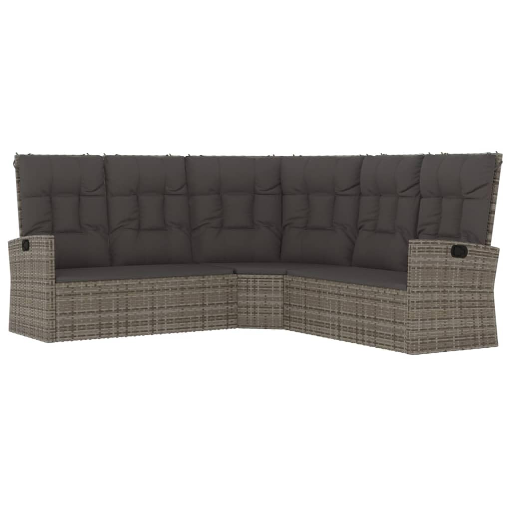 2 Piece Patio Lounge Set, Grey Poly Rattan with Cushions - Durable