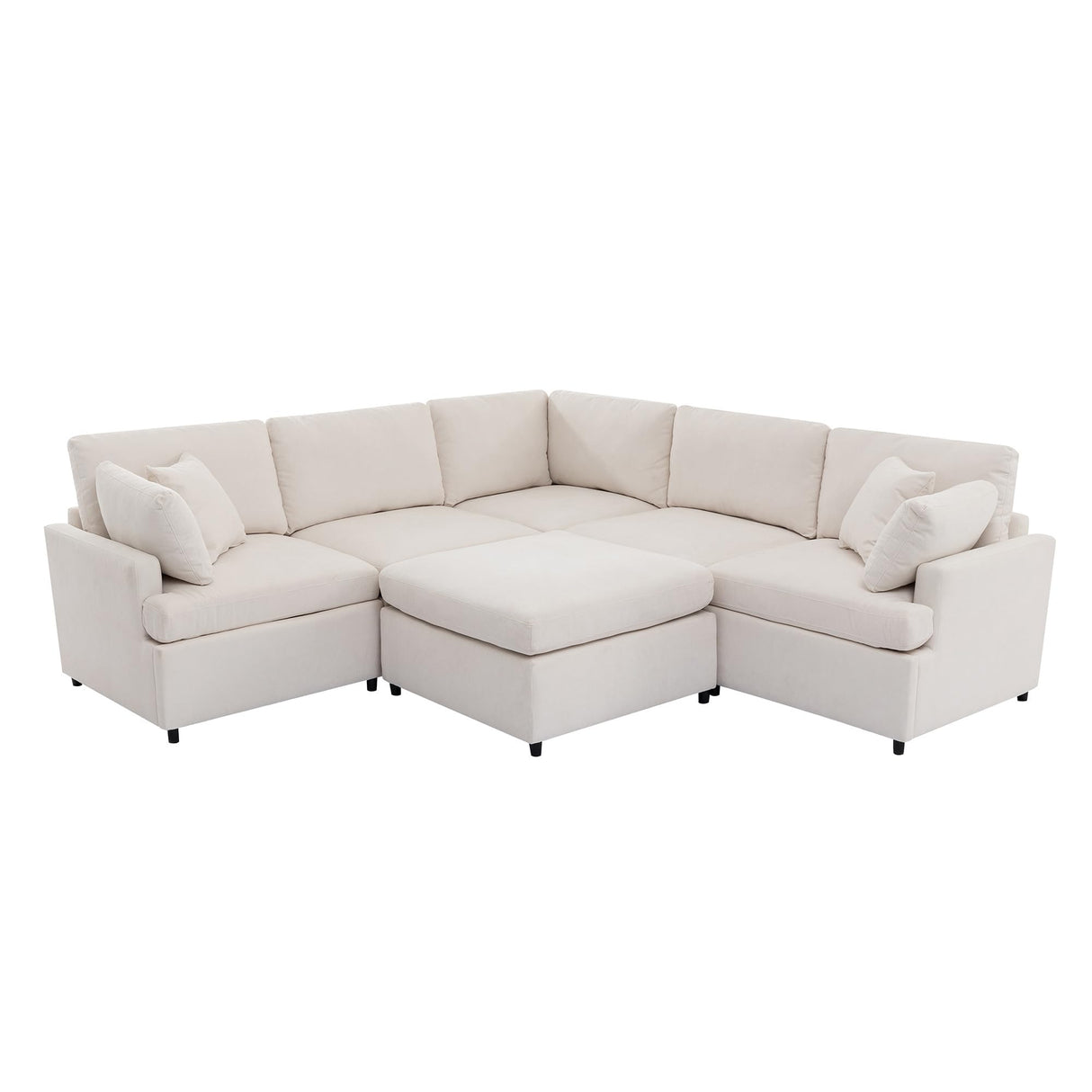 Large U-Shape Sectional Sofa Set, Modern Polyester Fabric 6 Seater Couch with Removable